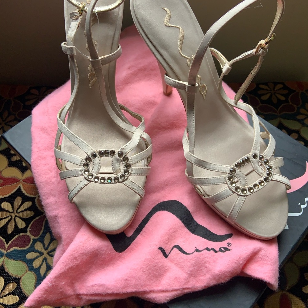 Cream Satin sling back Pumps, by Nina